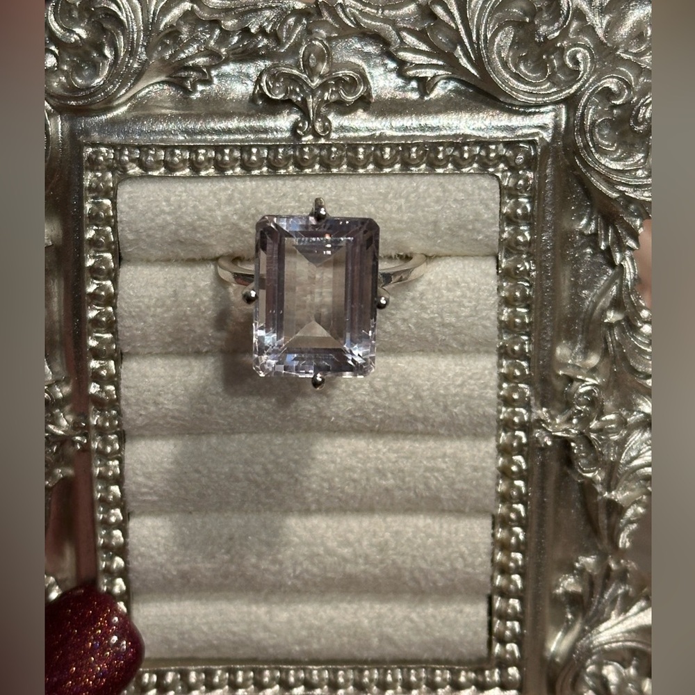 SZ 9.5 - 12.5ct Rose de France Amethyst Emerald Cut Ring Sterling Silver